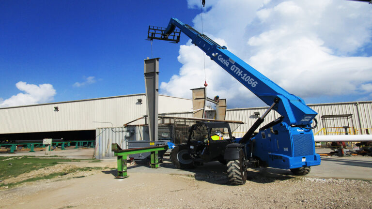 Socotherm Gulf of Mexico in Channelview, TX - telescopic handler lifting a structural steel section at the industrial facility, Keeton Construction Services