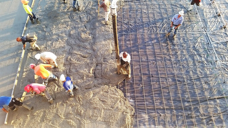 LA Fitness Center Houston TX - aerial view of workers during a slab pour at the site, Keeton Construction Services