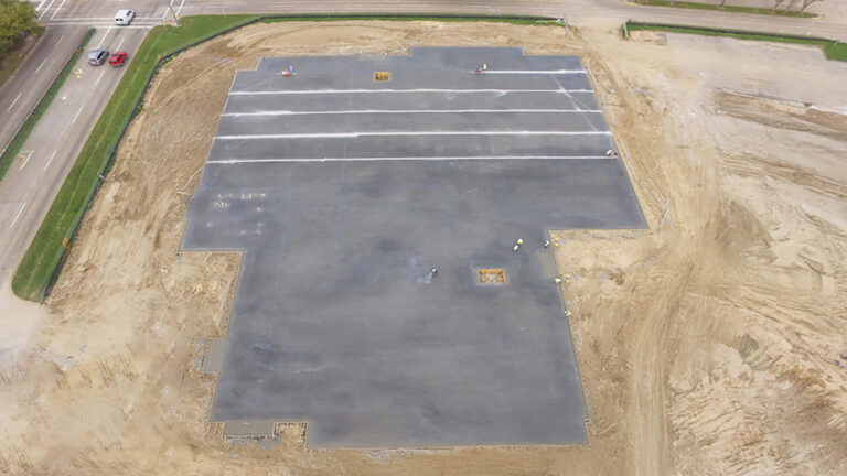 Aerial view of the Extra Space Storage site in Houston TX during construction by Keeton Construction Services