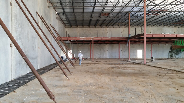 LA Fitness Center Houston TX - interior during construction showing steel framing and mezzanine structure, Keeton Construction Services