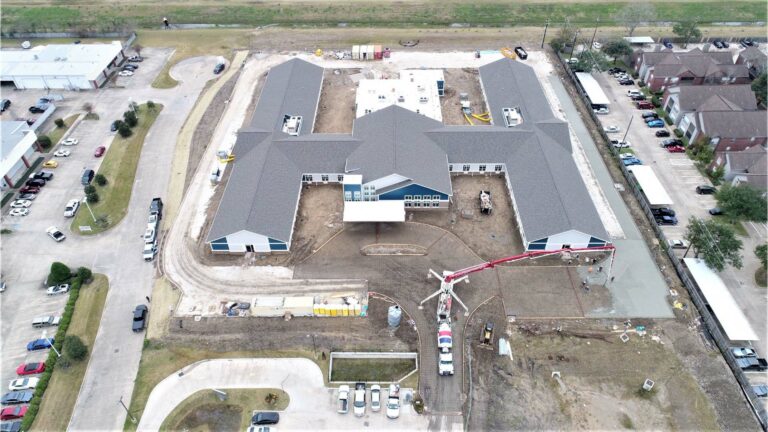 Aerial view of Main Street Houston Transitional Care during construction, Houston TX - Keeton Construction Services