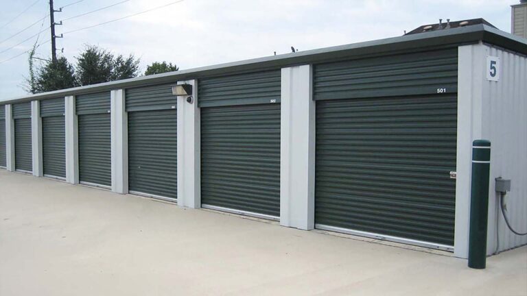 Greenhouse Mini Storage in Houston, TX - row of storage units with roll-up doors built by Keeton Construction Services