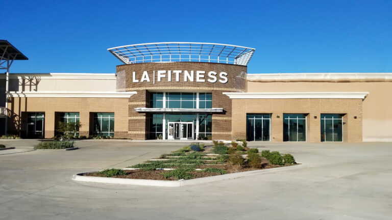 LA Fitness Center in Houston, TX - front exterior with signage and parking area, built by Keeton Construction Services