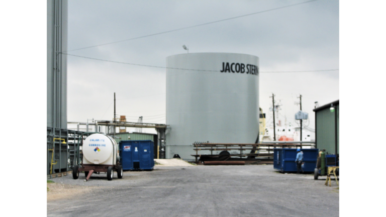 Jacob Stern and Son facility in Houston, TX - branded storage tank and facility yard with equipment, by Keeton Construction Services