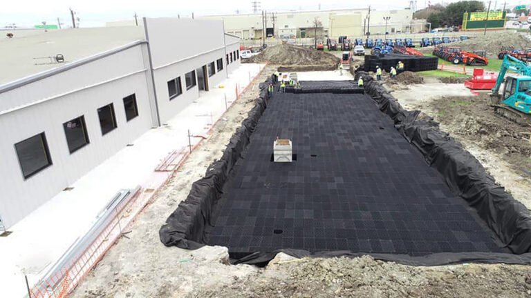 Ewald Kubota Equipment Dealership Houston TX - underground detention system installation during site work, by Keeton Construction Services