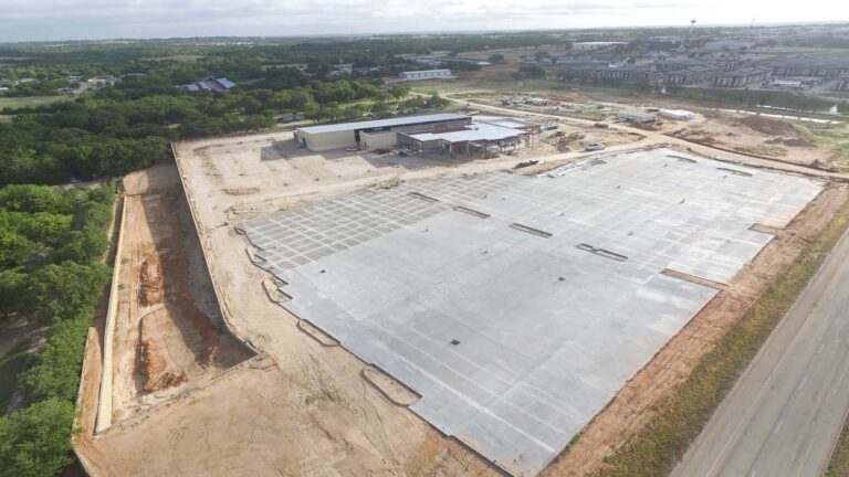 Aerial view of Shottenkirk Toyota site during construction in Weatherford, TX - Keeton Construction Services