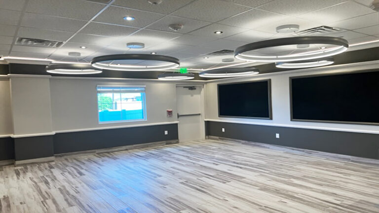 Interior classroom with ring pendant lighting at Prescolaire Early Learning Academy Spring, built by Keeton Construction Services, Spring, TX