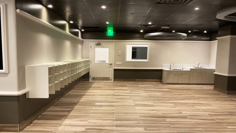 Interior classroom with built-in cubbies and a sink station at Prescolaire Early Learning Academy Spring, built by Keeton Construction Services, Spring, TX
