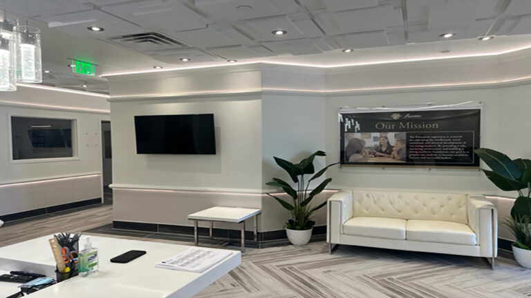 Interior lobby seating area at Prescolaire Early Learning Academy Spring, Keeton Construction Services project in Spring, TX