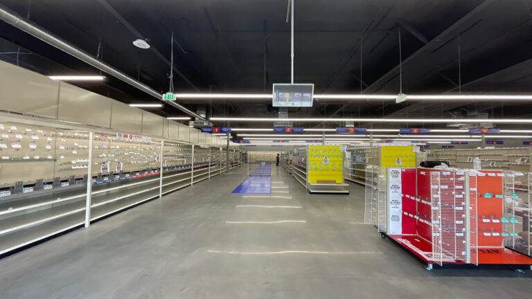 Interior retail floor of the Harbor Freight Baytown project by Keeton Construction Services showing rows of shelving units and product fixtures, Baytown, TX