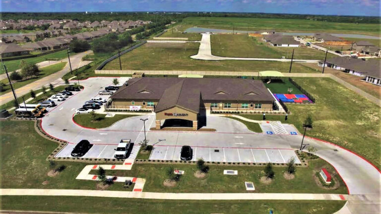 Aerial view of the Day Care Center Development site and parking area by Keeton Construction Services in Rosenberg, TX