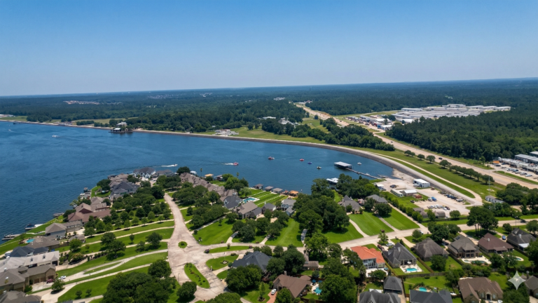 Aerial view of the Lakeview Marina Boat Storage site area in Conroe, TX by Keeton Construction Services