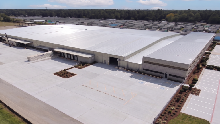 Aerial view of the GSK Industrial building and paved lot in Houston, TX - Keeton Construction Services