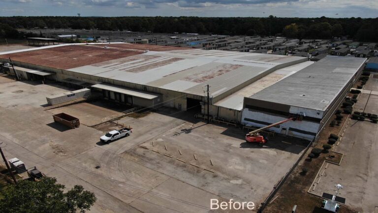 Aerial before view of the GSK Industrial site with equipment on site in Houston, TX - Keeton Construction Services